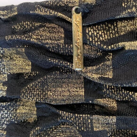 T-Bags Los Angeles Gold Black Long Sleeve Ruched Wiggle Dress - Picture 5 of 7